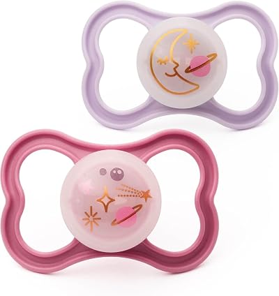 MAM Air Night Soother 6+ Months 2 Pack Glow in the Dark Pink Lilac