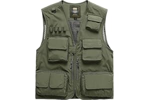 Spanye Mens Fishing Hunting Vest Outdoor Travel Utility Vest Tactical Work Jacket Multi Pocket