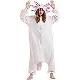 DELEY Unisex Axolotl Costume Adult Onesie, One Piece Pajamas, Halloween Cosplay Costumes Homewear Jumpsuit,Animal Onesie