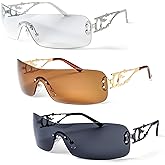 Ovveroche 3 Pcs Y2K Rimless Sunglasses Women Men, Trendy Shield Wrap Around Sunglasses Fashion Frameless Sun Glasses UV400