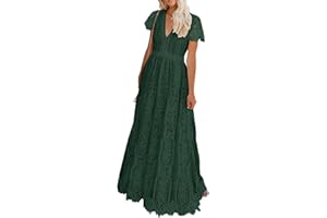 MEROKEETY Women's V Neck Short Sleeve Floral Lace Wedding Dress Bridesmaid Cocktail Party Maxi Dress