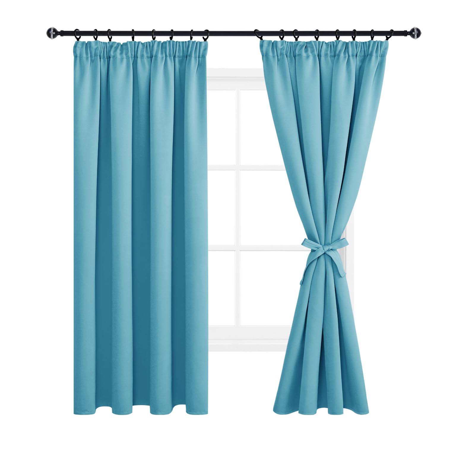 DWCN Blackout Curtains for Bedroom Thermal Insulated Room Darkening Pencil Pleat Window Curtains for Living Room 46 x 54 inch Length, Turquoise, 2 Panels
