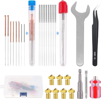 GLARKS 29Pcs 3D Printer Nozzle Kit M6 Brass Extruder Heads Cleaning Needles Tool