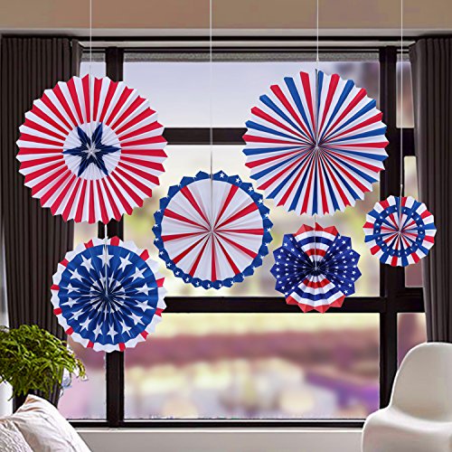 Joyseas 6pcs Paper Fans Hanging Decorations Veterans Day
