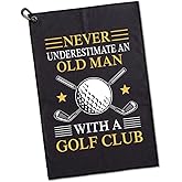 GEYGIE Never Underestimate an Old Man with A Golf Club Printed Microfiber Golf Towel, Funny Golf Towel Gifts and Golf Accessories for Men Dad Grandpa, Birthday Gift for Golf Lover
