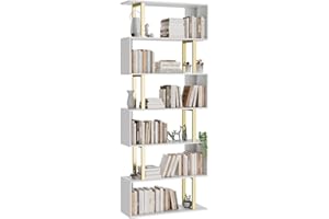 Gadroad 6-Tier Geometric Bookcase,S Shaped Bookshelf, Wood Decorative Storage Shelving, Modern Freestanding Display Shelves, Tall Book Shelf Unit for Living Room Bedroom