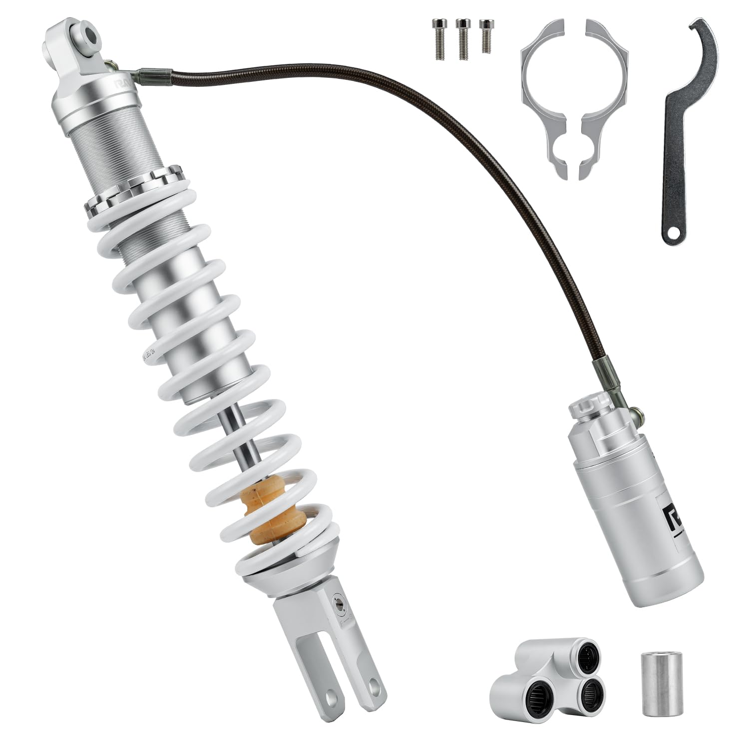 Photo 1 of RKV86 Adjustable 485mm Rear Shock Absorber Suspension, CNC Machining Process, Fit for Yamaha YFZ450 2004-2013, YFZ450R 2009-2020 ATV (1pcs, White)