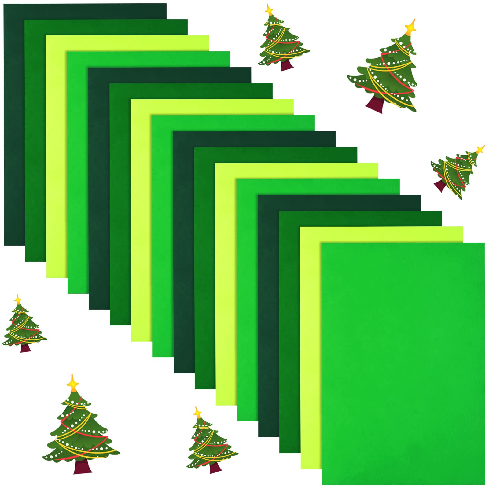 Photo 1 of 16 Pieces Christmas Green Felt Fabric Sheets 8 x 12 Inch Palm Leaf Soft Non Woven Assorted Color Fabrics Squares Sewing Patchwork Felt Craft for DIY Christmas Tree