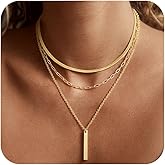 BERISO 14K Gold Plated Layered Necklace for Women, 3 Layer Dainty Gold Necklace with Minimalist Pendant, Elegant Everyday Gold Jewelry Gift