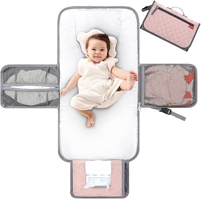 Lekebaby Portable Changing Mat Travel Baby Change Mat with Wipe-Pocket Pink