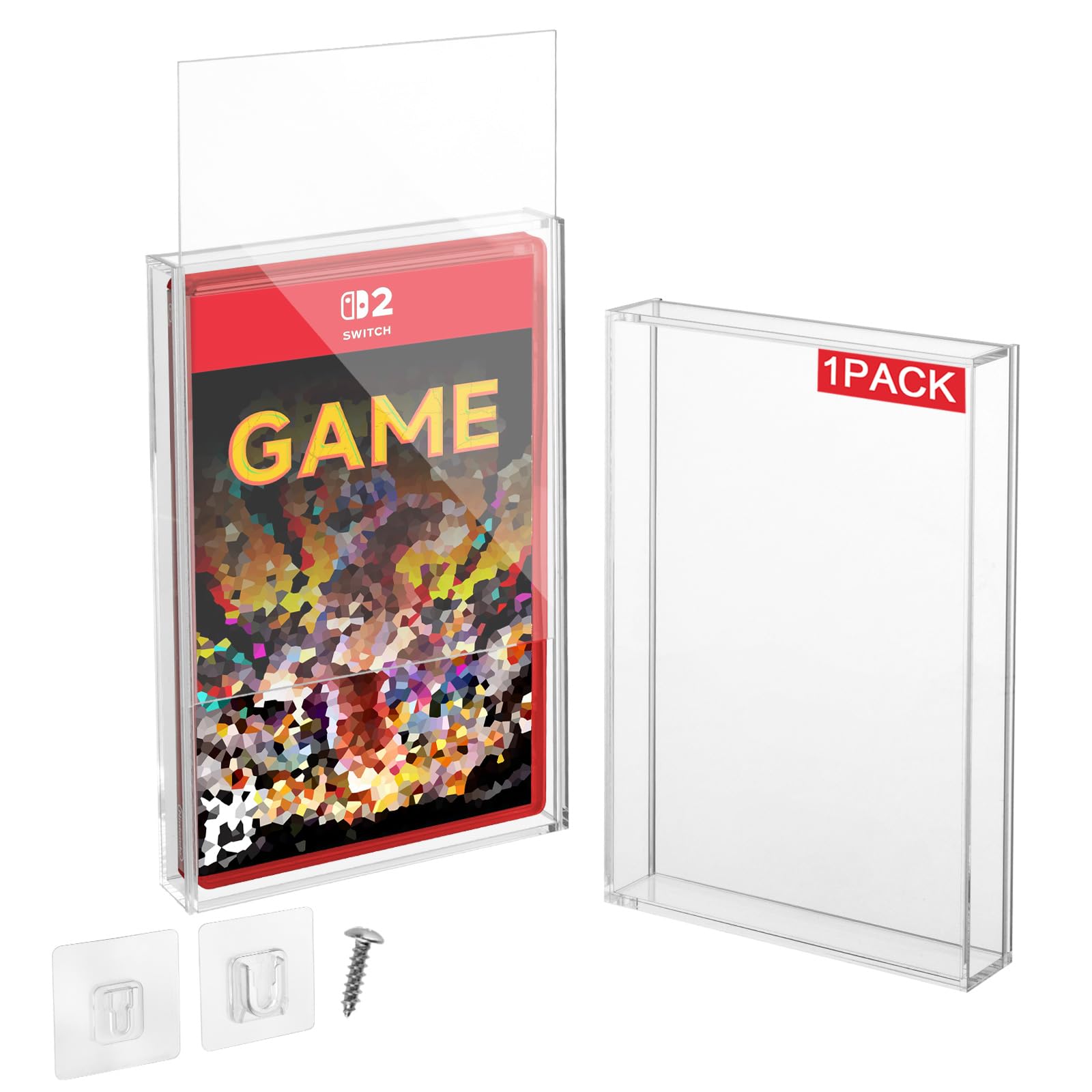 CaSZLUTION Clear Acrylic Video Game Protective Case Compatible with Nintendo Switch 1 & 2 Games, 3mm Thick Dustproof Wall Storage Holder Display Case for Switch Games (Pack of 1)