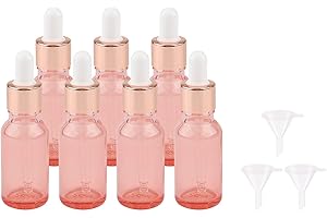 Kesell 7 Pack 20ml Pink Dropper Bottles, Empty Refillable Glass Sample Vials Essential Oils DIY Perfume Travel Container, Wit