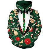 Arvilhill Ugly Xmas Hoodies for Men Pocket Holiday Jumper Adult 3D Graphic Print Sweatshirts Funny XL