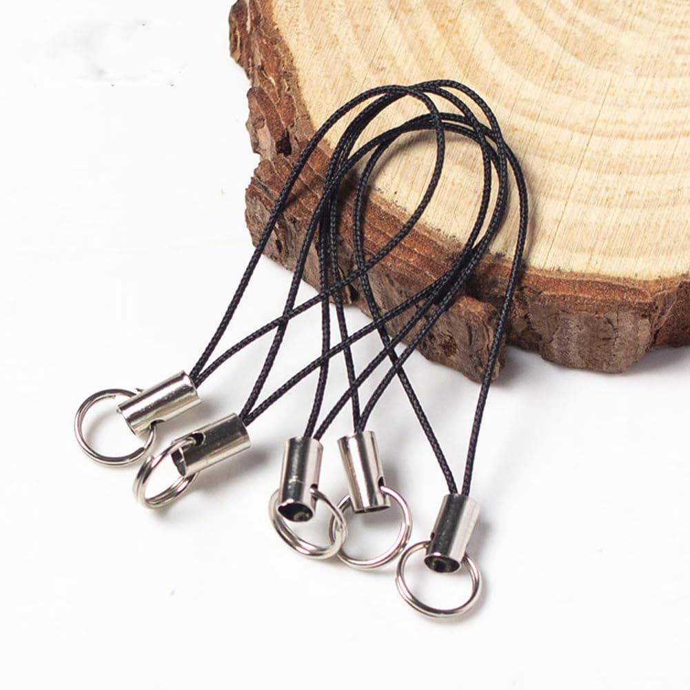 20 Pcs Cell Phone Strap Charm Cords Black/Silver Tone Split Ring, 2.36 inch