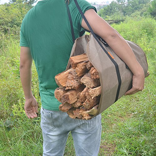 DUANGMUERS Waxed Canvas Log Carrier, Durable Firewood Tote Bag, Fireplace/Stove Accessory, Washable Heavy Holder with Handle for Camping (39"x18")