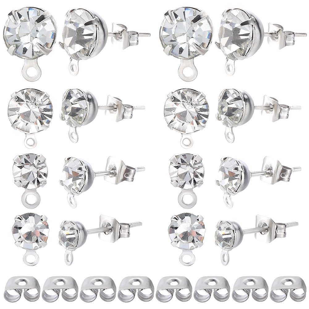SOFPLATE 1 Box 160Pcs 4mm 5mm 6mm 8mm Rhinestone Earring Post Earring Stud Findings & 160Pcs Brass Butterfly Ear Backs Alloy Earring posts with Loop for jewellery Making Supplies DIY Dangle Earrings