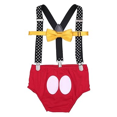 Agoky Baby 1. Geburtstag Outfit Neugeborenen Unterhose + Fliege + Y-Form Hosenträger 3pcs Bekleidungssets Fotoshooting Kostüm