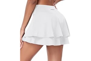 EARKOHA Women Tennis Skort Athletic Golf Skirt High Waisted Layered Running Skirt Built-in Shorts with 2 Pockets