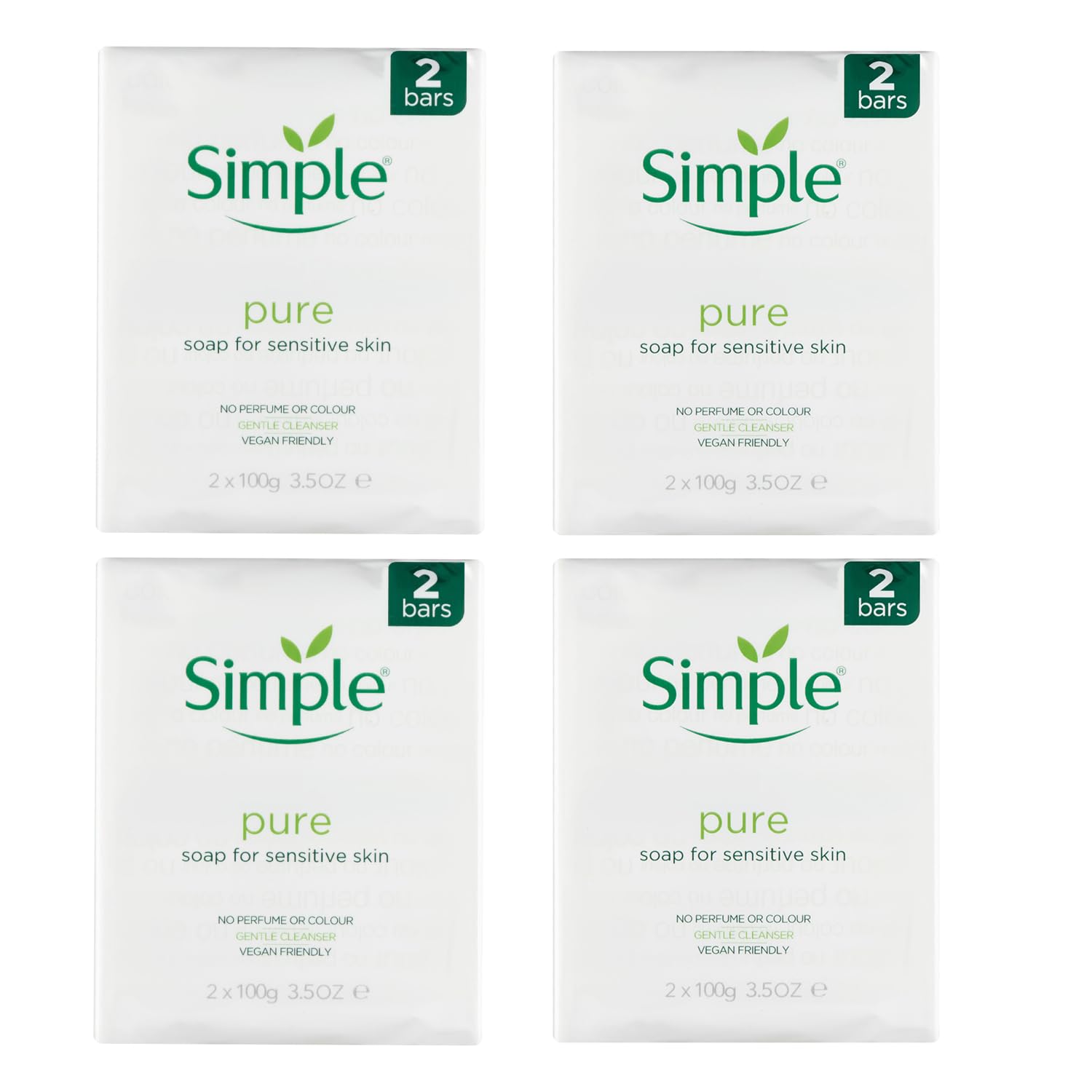 Simple Pure Soap 4 x Twin Packs Each Pack 2 Bars 100 G, Pure & Gentle Soap Bar for sensitive - Natural Cleansing for Soft and Healthy Skin, Total (8-Bars)