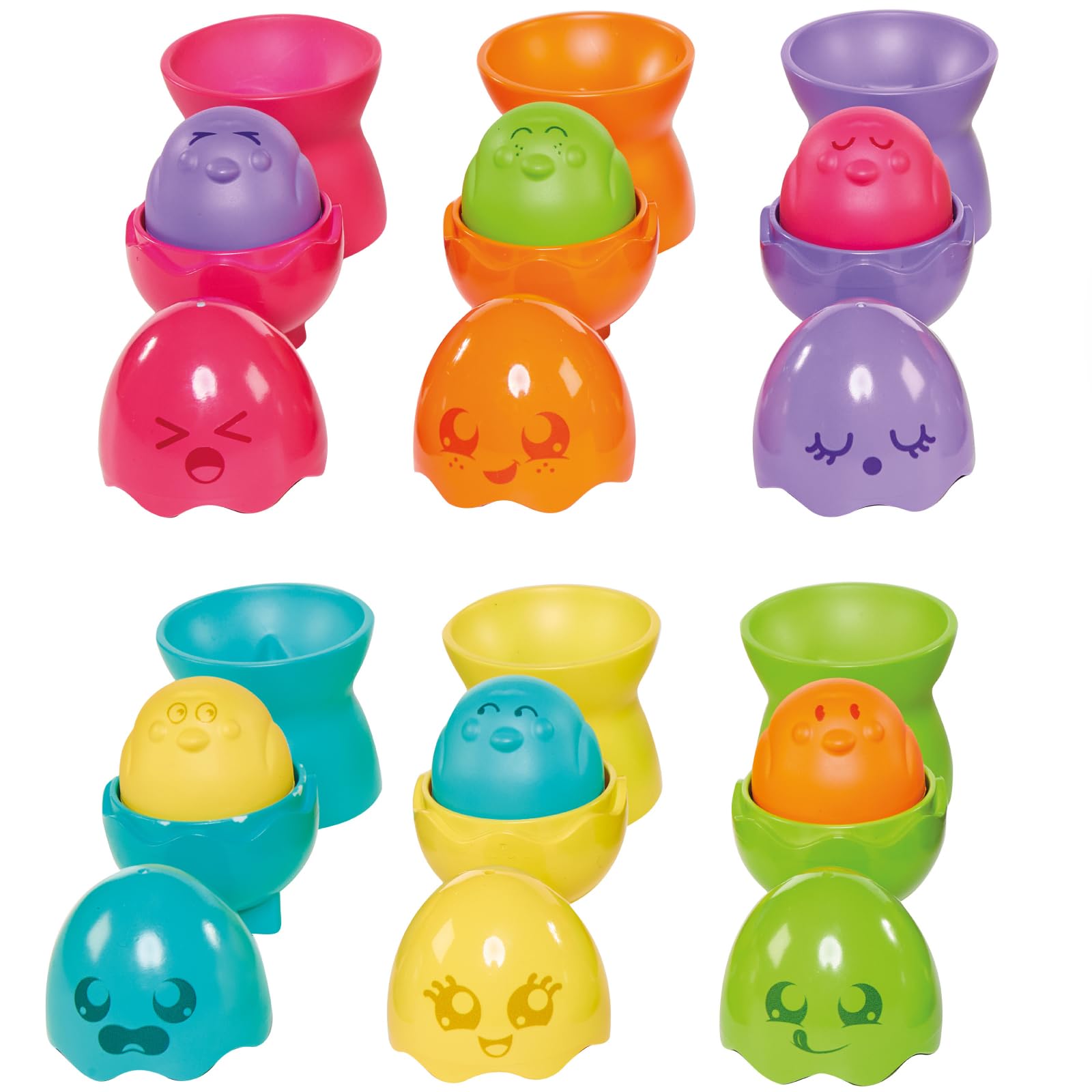 Toomies Hide and Squeak Egg Stackers Baby Toy - Stacking Egg Cups with 3 Squeak and 3 Rattle Eggs - Shape Sorter Toddler Toys - Engaging Baby Sensory Toys - Baby Toys 6 Months Plus to 36 Months