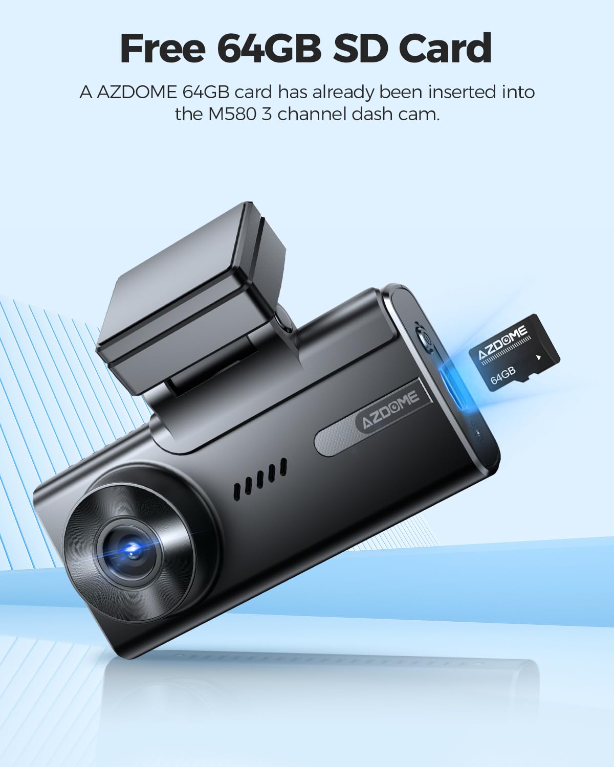 AZDOME 5K 3 Channel Dash Cam, Free 64GB Card, 4