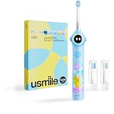 usmile Q30 Kids Smart Toothbrush, Voice-Guided Coaching, Ages 3-8 (Blue) | Missed Spot Alerts, Parent App Reports, AI Voice Guide, Fun Music Timer, Gentle Bristles, 90-Day Battery Life