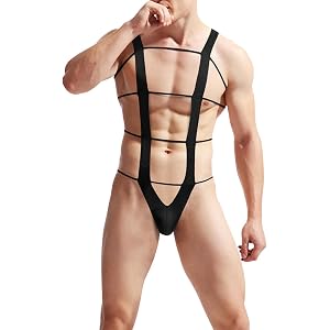 Sexy Mankini G-String Thong One Piece Men's V Neck Cut Out Sling Bodysuit.