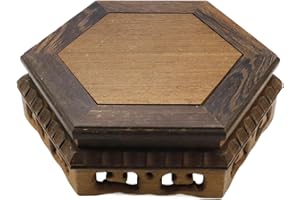 Pufguy Medium-Sized Traditional Craft Wooden Base Wood Display Stand Oriental Hex Shape Pedestal Wooden Stand for Decor
