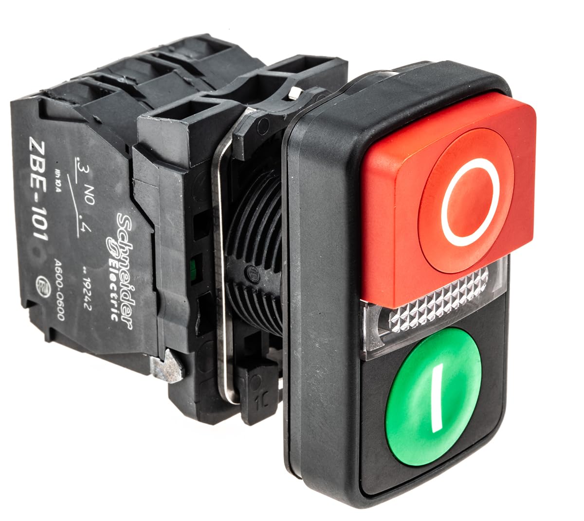 Schneider Electric green flush/red projecting illuminated double-headed pushbutton Ø22 1NO+1NC 120V