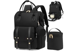 ROSEGIN Diaper Bag Backpack for Mom, Breast Pump Bag with Cooler for Breastmilk, Fits Spectra/Medela/Momcozy, Ideal for Work, Travel, Baby Shower Gifts, Boy/Girl, Pacifier Case - Black