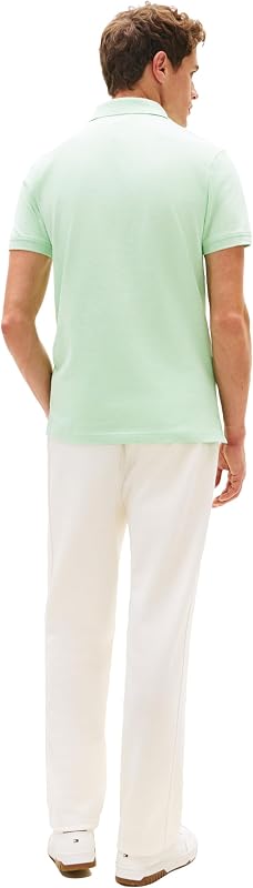 Polo à Manches Courtes pour Homme en Coton piqué Stretch et Bio Coupe ajustée, Gel chiné Menthe, Taille L