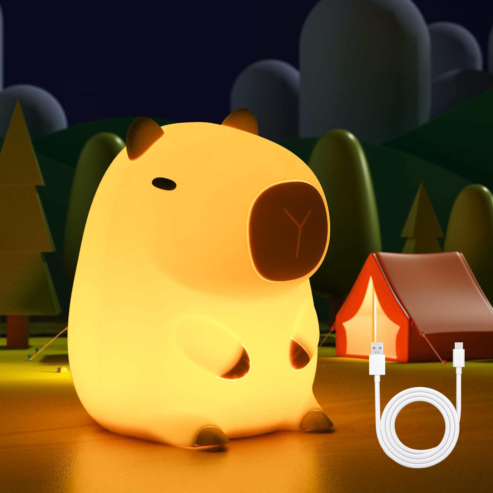 URAQT Capybara Night Light Kids, USB Rechargeable Animal Silicone Night Lights, Cute Capybara Touch Control LED Lamp with Dimmable and Timer, Adorable Gift for Women, Teen Girls, Toddler and Babies