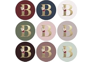 Mobiusea Creation Monogram Stickers – Gold Foil Letter B Envelope Seals | 90 Floral Sticker Seals in 9 Chic Colors | 1.4" Wedding Initial Stickers for Invitations, Cards, or Gifts