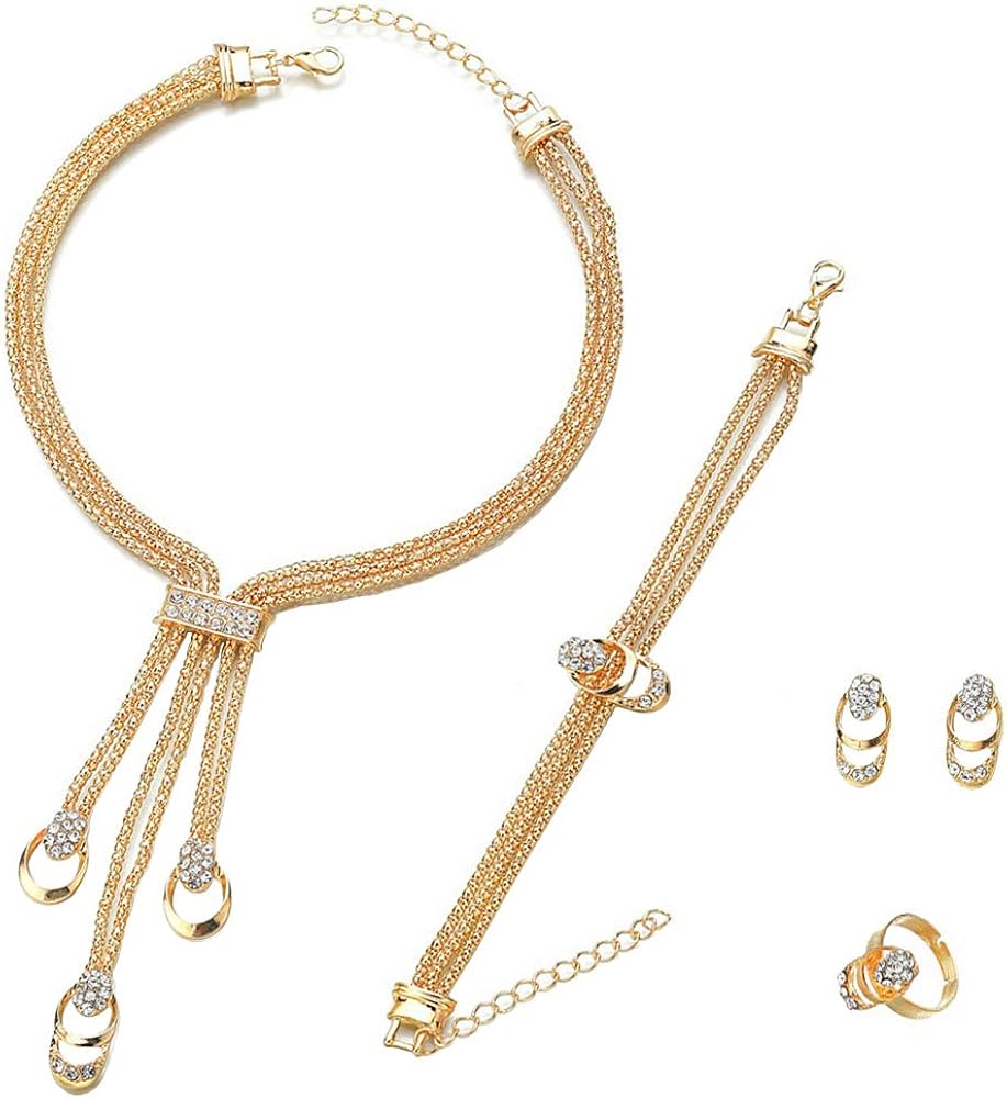 Ceqiny Necklace and Earring Pair Bracelet Ring Set Clavicle Chain Necklace Gold Charm Necklace Vintage Choker Necklace Alloy Necklace Friendship Sister Partner Birthday Gifts for Women Girls, Gold: Clothing