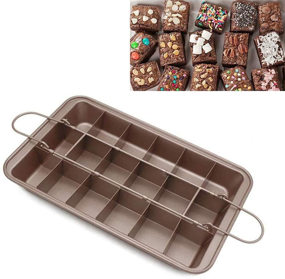 MEETOZ Non Stick Brownie Pans with Dividers, High Carbon Steel 18-Lattice Brownie Baking Tray for for Oven Baking, Baking Pan with Built-in Slicer & Rack