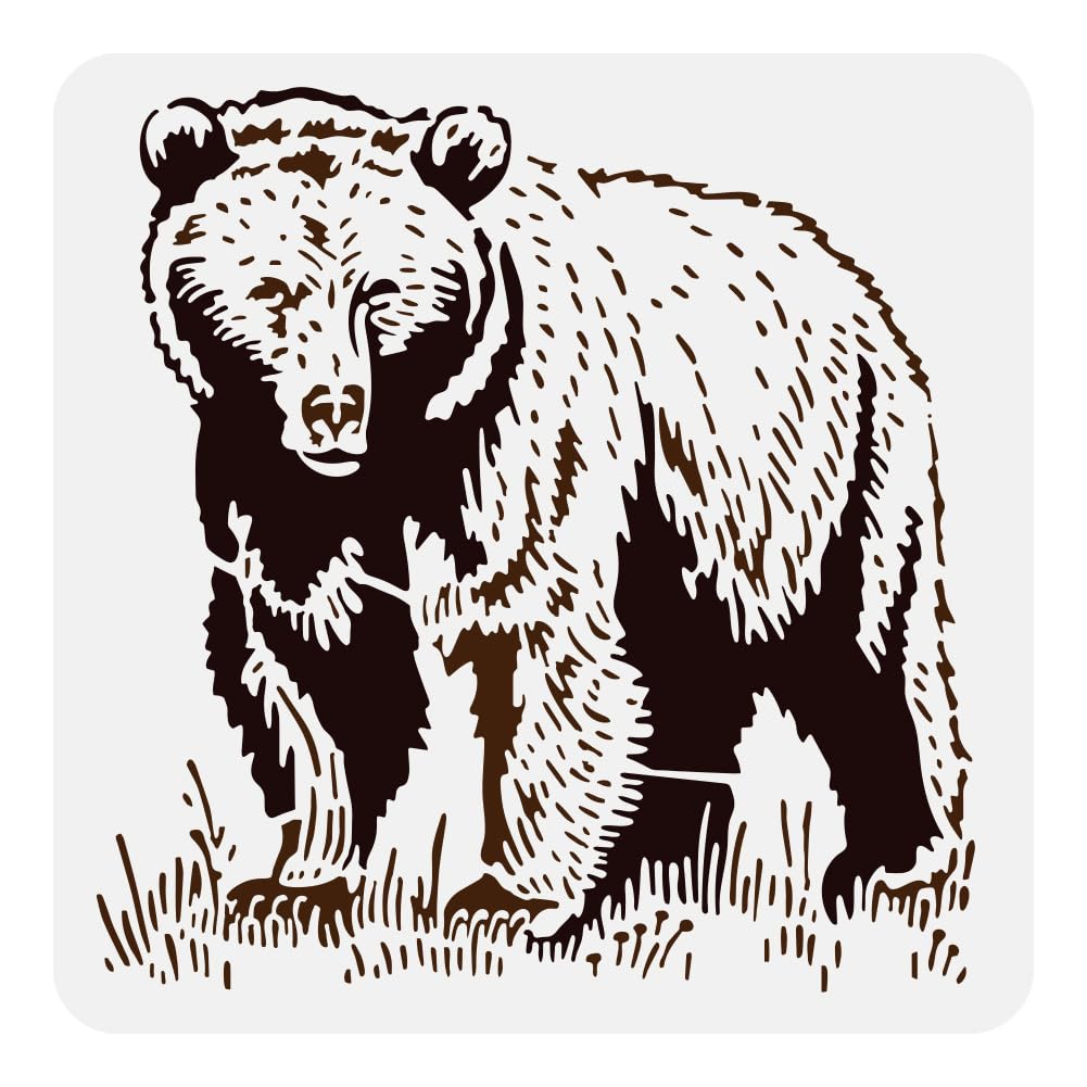 FINGERINSPIRE Grizzly Bear Painting Stencil 30x30cm Reusable Wildlife Animal Drawing Template for Floor Wall Decoration