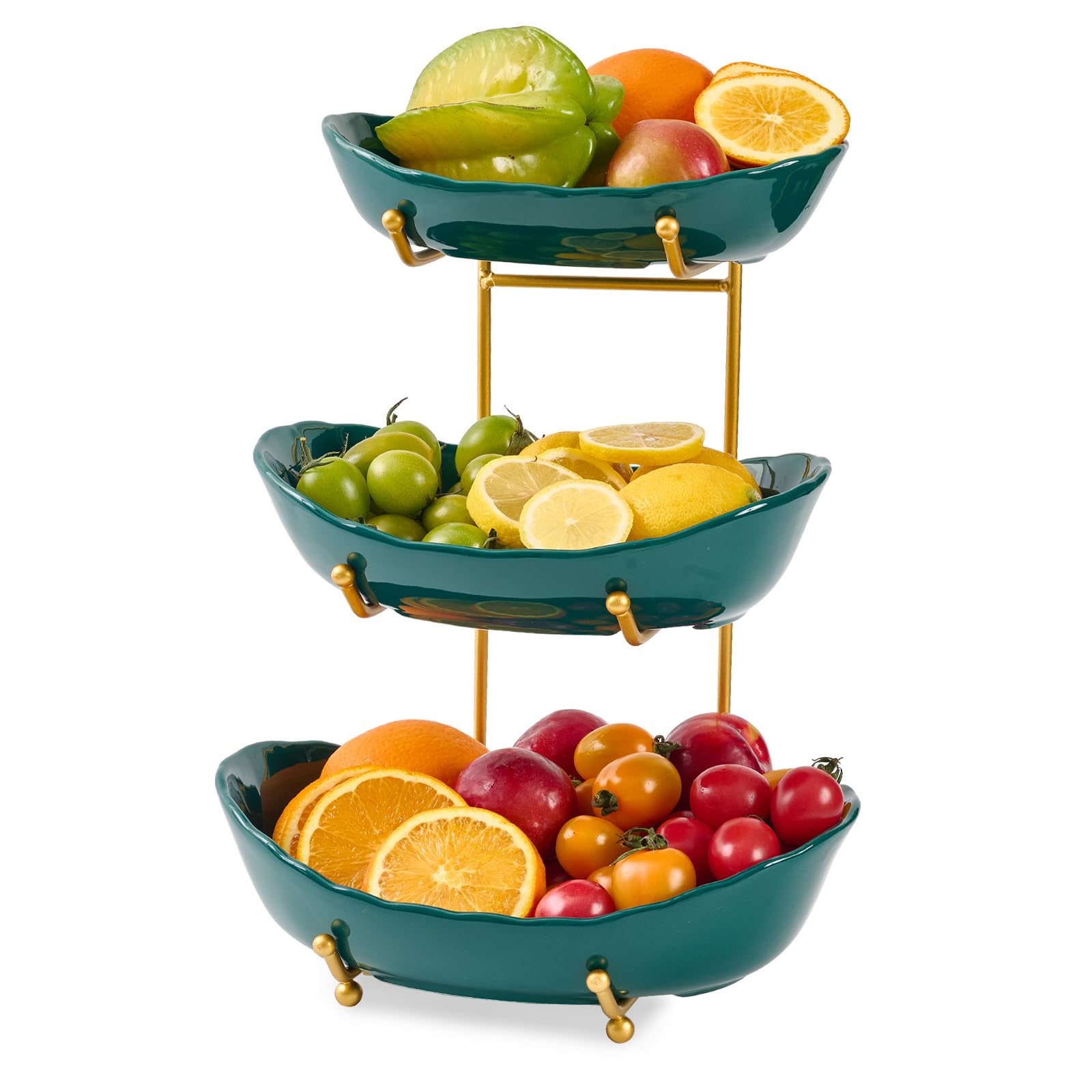Photo 1 of **MISSING A dish**
Lifevc 3 Tier Ceramic Fruit Bowl for Kitchen Counter,Tiered Fruit Basket for Countertop, Serving Tray for Food, Vegetable, Cake, Dessert in Party(Dark Green)