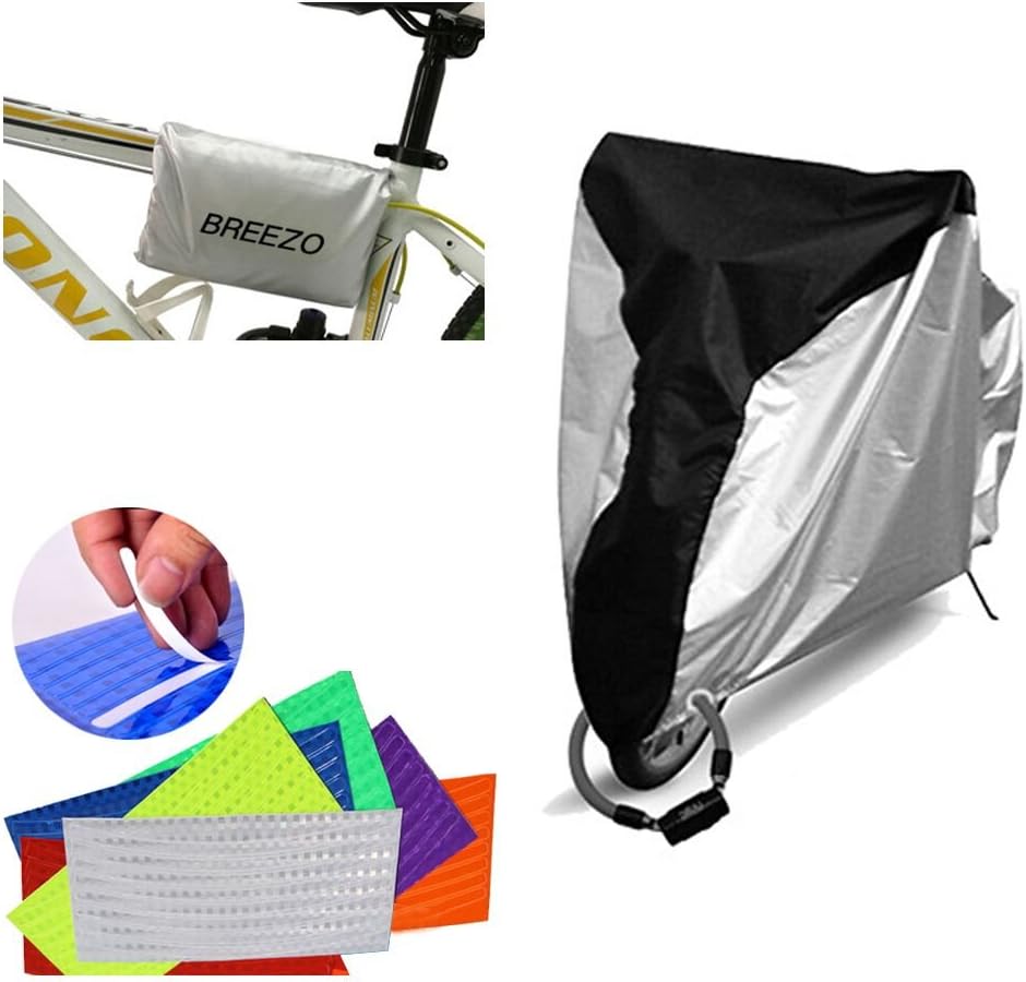 Waterproof Bike Cover - BREEZO 190T Nylon Heavy Duty Waterproof Dust Outdoor Bicycle Cover for Mountain Bike / Road Bike, + 5 FREE Reflective Stickers for Night Riding Safety, Portable Rain Cover with a Velcro Closure Waterproof Storage Bag