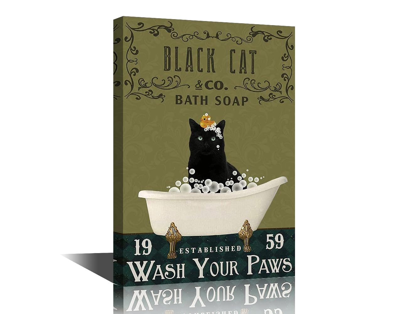 Black Cat Canvas Framed Horse Farmhouse Wall Art - Funny Bathroom Decor - Ready to Hang - 24" H x 16" W — image 1