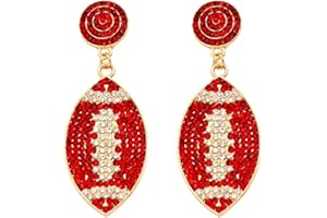 FUQIMANMAN2020 Shining Football Rhinestone Beaded Earrings Colorful Sports Lover Football Earrings for Women Jewelry(A)