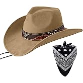 Wildarms Cowboy Hat with Bandana - Adjustable Wide Brim Western Hat for Men & Women,Rodeo Christmas Cowgirl Hats Gifts