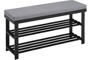 Apicizon 3-Tier Shoe Rack for Entryway, Bamboo Shoe Bench with Cushion Padded Seat, Small Shoe Organizer with Storage for Indoor Entrance Hallway Bedroom Living Room, 35.4 Inches, Black