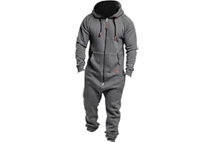 Mens Hooded Jumpsuits Zip Up One Piece Pajamas Workout Jogging Playsuit Jogger Sweatsuit Overall Romper Onesie
