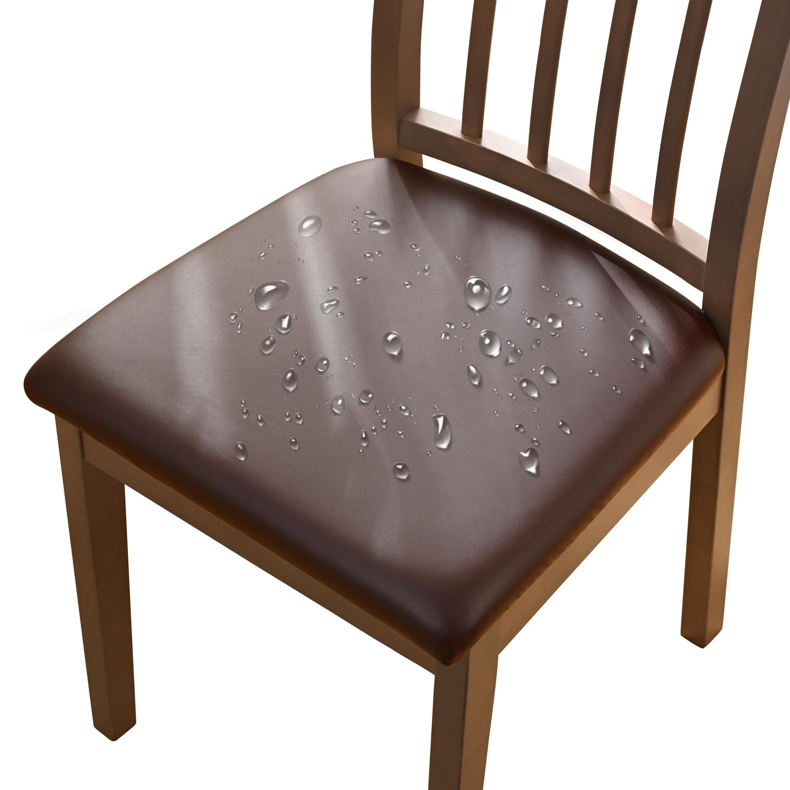 Alishomtll Leather Dining Chair Covers Set of 4/6 PU Chair Seat Slipcovers Waterproof Chair Covers Removable Seat Covers with Fixing Buckle for Dining Room Kitchen Garden Office (Brown, 6pcs)