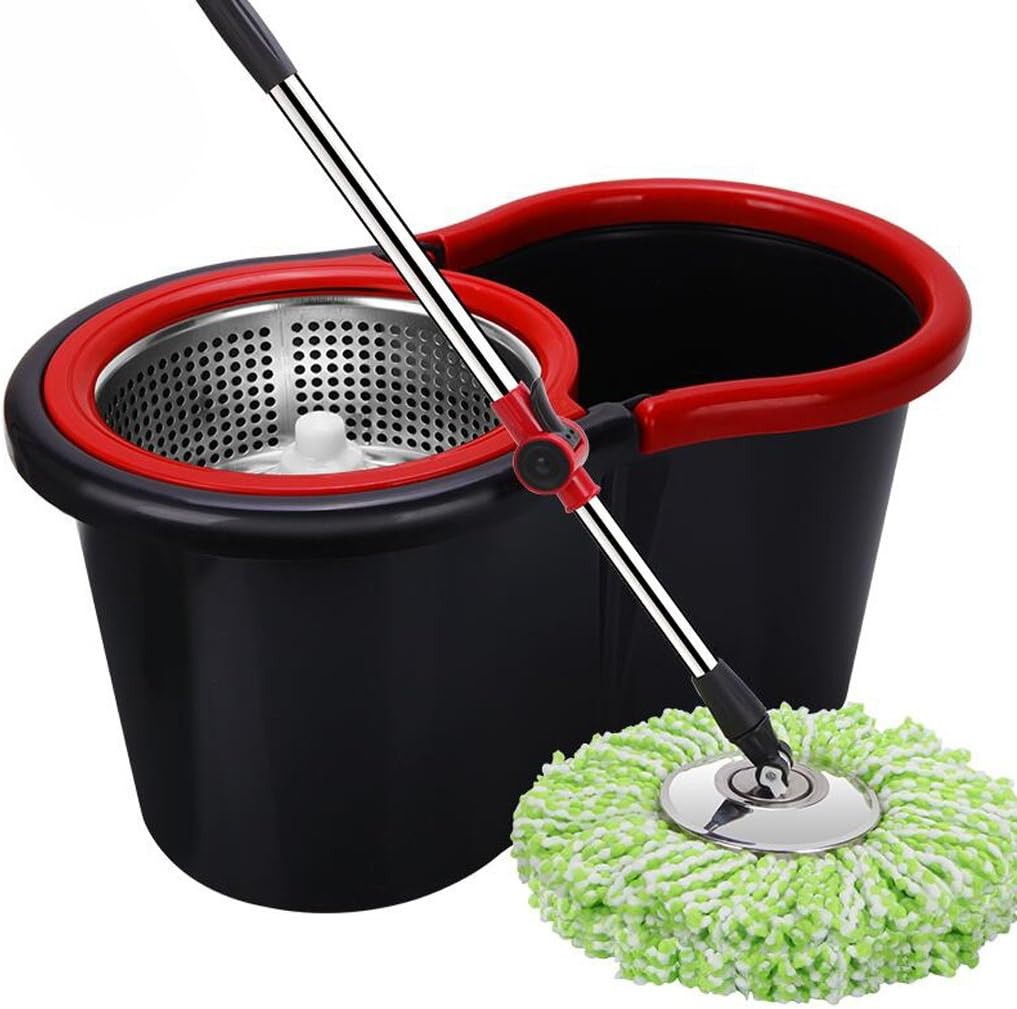 Rotary Xuan - worth having Mop Bucket Mop Dual Drive Hand Pressure Automatic Dried Up Mop Mop Cloth Tow Head mop (Color : BLACK)