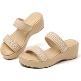 Tilocow Two Strap Platform Wedge Sandals Women Summer Beach Woven Slides | Dressy,Casual,Open Toe,Slip On,Comfortable,Cute,Wedge Chunky Sandals,Plush Soft Insole,Lightweight,Daliy And Vacation Outfits