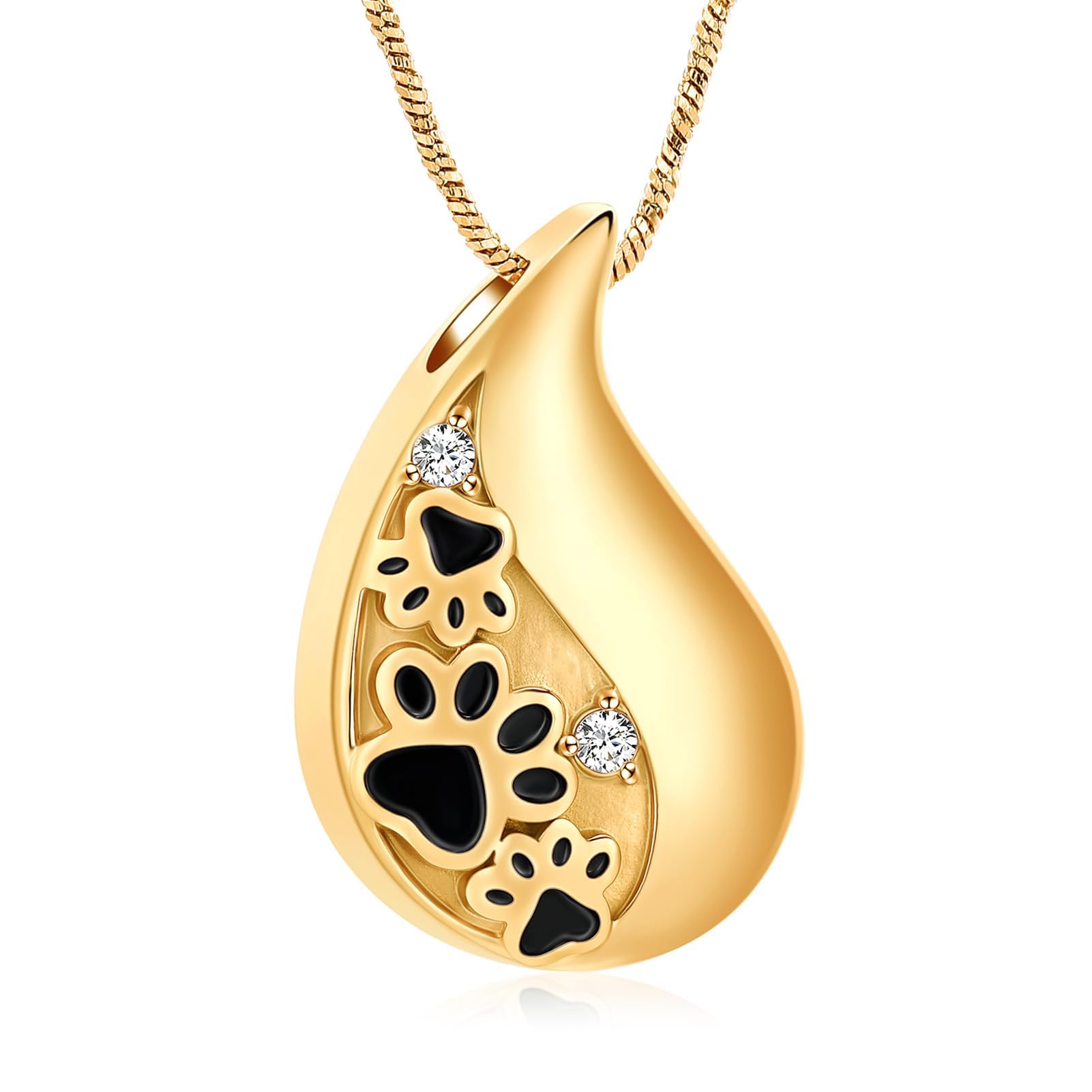 AIWENXI Pet Paw Print Teardrop Urn Necklace for Ashes for Dog/Cat Ash Keepsake Pendant for Cremation Memorial Jewellery for Women/Men