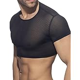GYMAPE Mens Semi Sheer Mesh Crop Tank Top Shirts Slim Fit