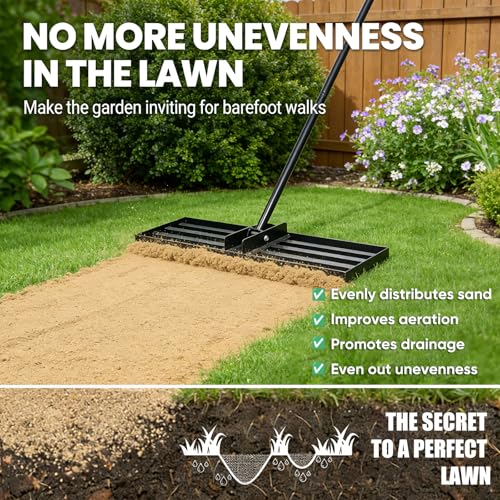 Lawn Levelling Rake uk with 200cm Long Handle, 75x25cm Leveling Base Ergonomic Effort Saving Garden Lawn Level Tool, Landscape Rake Soil Sand Dirt Ground Leveler Tool for Patio Yard Garden Golf Course