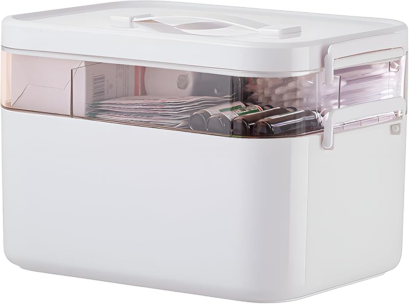 Accmuzzy Lockable Medicine Storage Box, 2-Layer Organizer for Home & Office